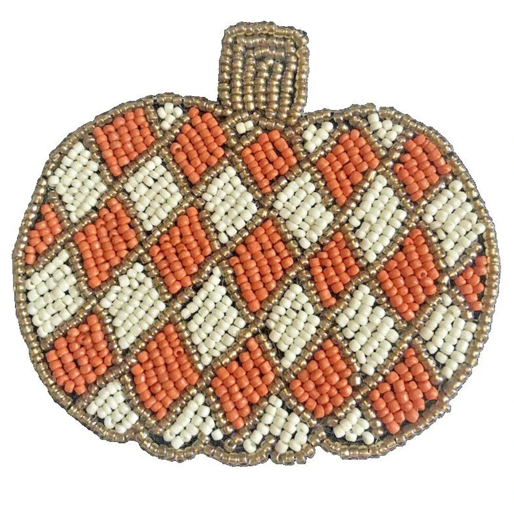Thanksgiving Max Studio Glass Beaded Pumpkin Drink Coasters Halloween Set of 4